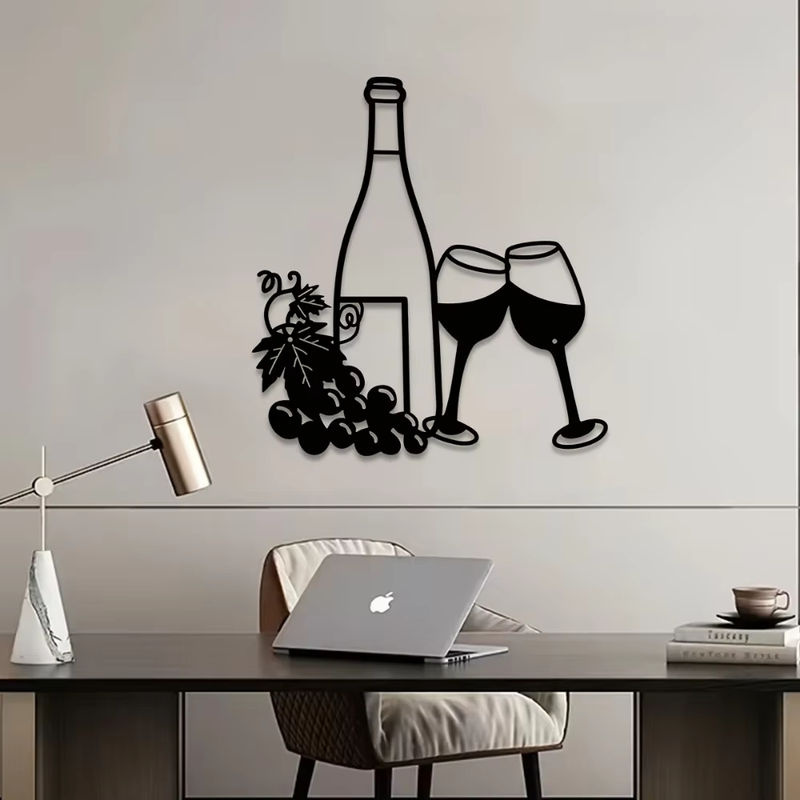 HELLOYOUNG Wanddekoration aus Metall für Weinflaschen und Gläser in Schwarz, minimalistisches Design für Innen- und Außenbereich - Bild 6