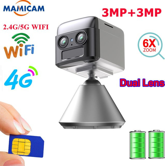 MAMICAM Dual-Objektiv WIFI und 4G SIM Karten IP Überwachungskamera mit 6x Zoom und integriertem Akku - Bild 1