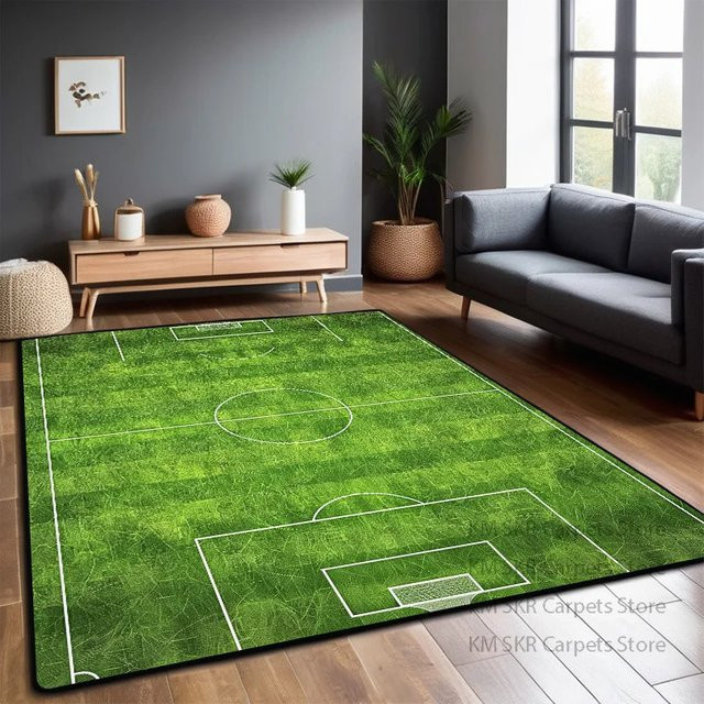 VIKAMA Fußballfeld-Teppich in Grün als weiche Spiel- und Krabbelmatte für Kinderzimmer, Wohnzimmer oder Schlafzimmer - Bild 1