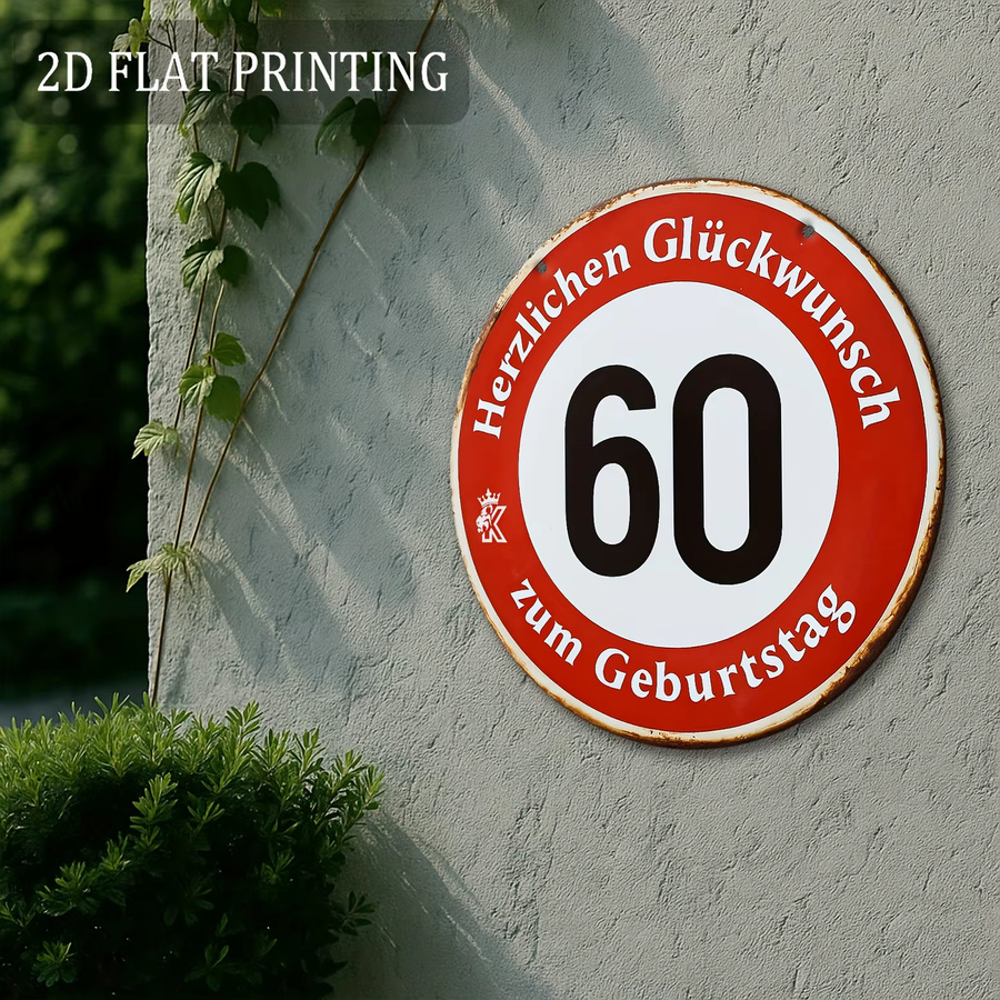 Potdemiel Rundes Aluminium-Metallschild zum 60. Geburtstag in Rot und Weiß, Durchmesser: 20 cm - Bild 3