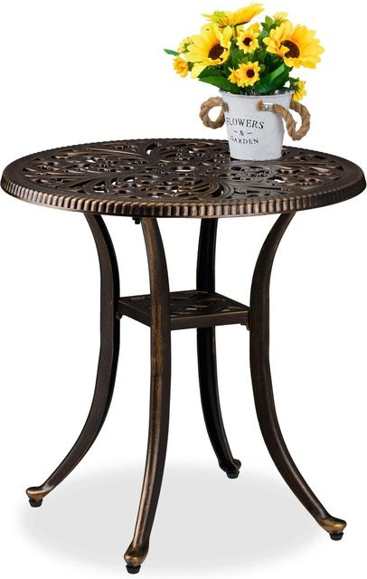 Relaxdays Gartentisch aus Aluminiumguss in Schwarz und Bronze mit antikem Design, B/T: 53 x 53 cm - Bild 1