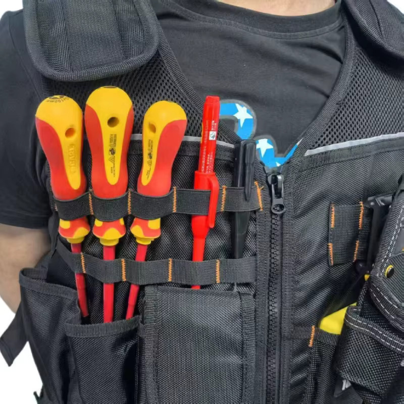 TOOLSTACK Arbeitsweste in Schwarz mit mehreren Taschen, langlebige und atmungsaktive Multifunktions-Bauweste für Elektriker - Bild 3