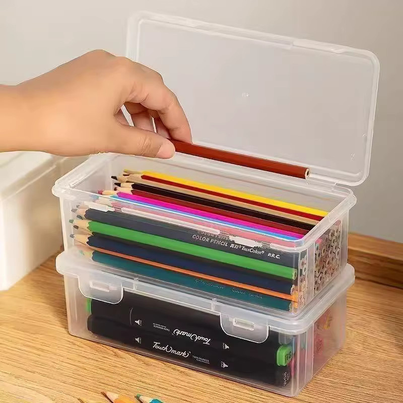 Schreibwaren-Aufbewahrungsbox mit Deckel von SD&HI aus transparentem Kunststoff für Schreibtisch, Schule und Büro mit mehreren Fächern - Bild 3