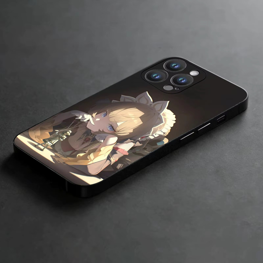 Stoßfeste Handyhülle für iPhone 17 16 15 14 13 12 Pro Max Mini in Schwarz mit Genshin Impact Sandrone Design - Bild 1