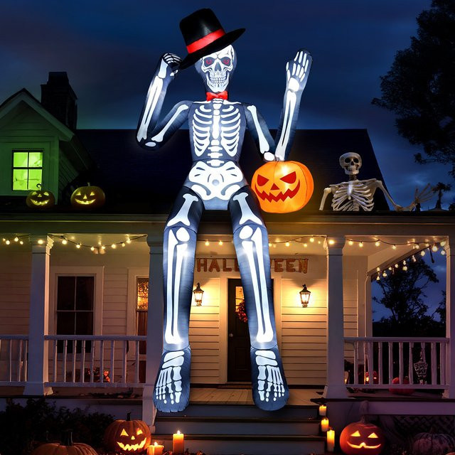 Riesiges aufblasbares Skelett als Halloween-Außendekoration für Rasen und Dach, Höhe: 3,65 m - Bild 1