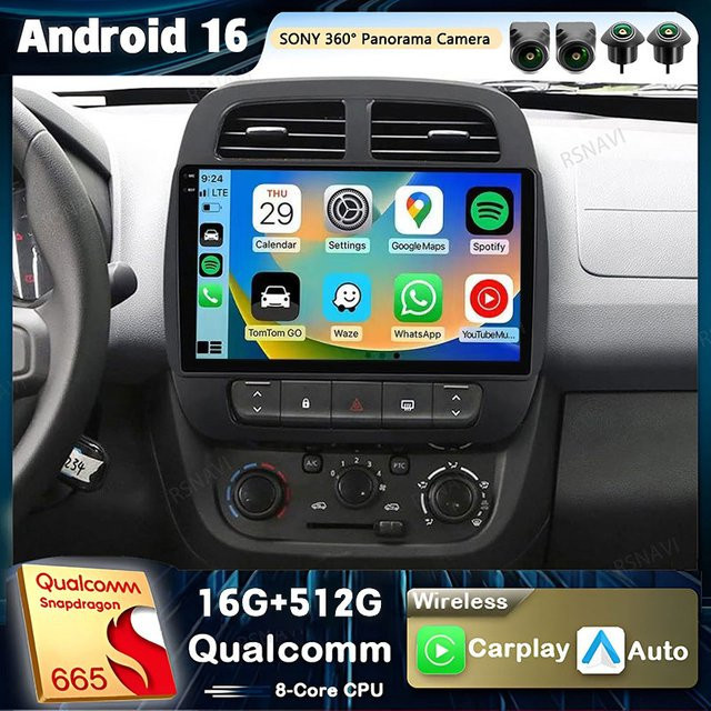 RSNAVI Android 16 Autoradio mit CarPlay und GPS für Renault KWID K-ZE Dacia Spring, Schwarz - Bild 1