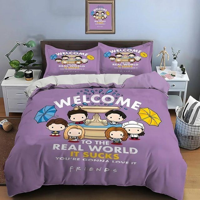 JMG Household Supplies Friends Bettwäscheset mit Print, Lila, B/H: 140 x 200 cm, 3-teilig mit 1 Bettbezug und 2 Kissenbezügen - Bild 1