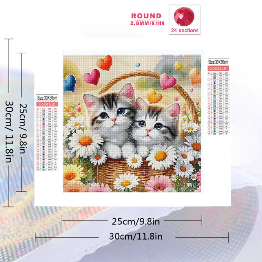 Momoart DIY Diamantmalerei Katze und Tier als 5D Acryl Mosaik Set in Multicolor, Rund, Durchmesser: 20 cm - Bild 2