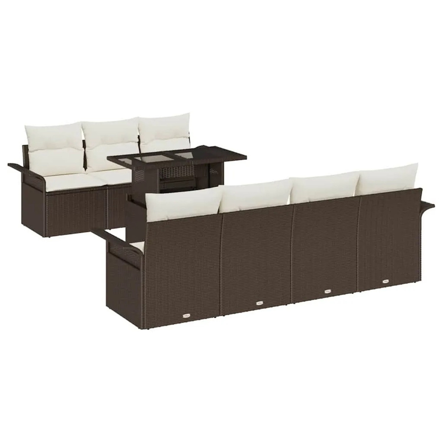 vidaXL Garten-Sofa-Set aus Poly-Rattan in Braun mit 8 Teilen, inklusive Kissen und integriertem Stauraum - Bild 2