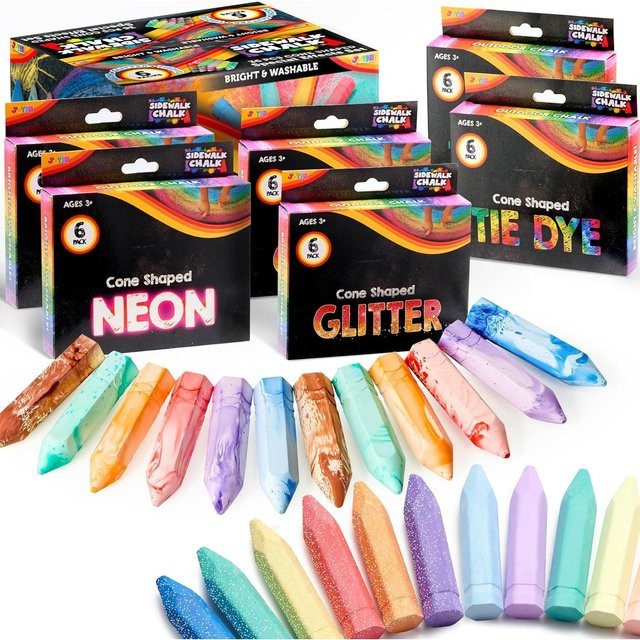Discover Intime Straßenmalkreiden Set mit 36 Stück in 18 Farben: Tie-Dye, Glitzer und Neonfarben, Mehrfarbig - Bild 1