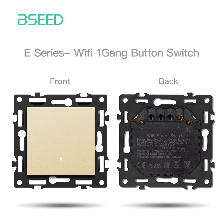 BSEED WIFI Smart Push Button Schalter mit Glas Panel und LED Anzeige, Tuya und Alexa Steuerung, 2-Wege App Fernbedienung für moderne Wandinstallation - Bild 2