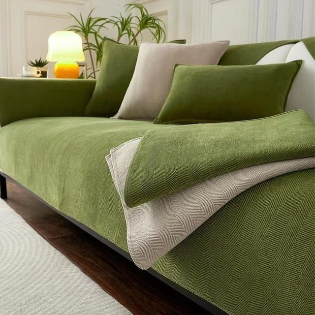 Rutschfester Chenille-Sofabezug von Your Warm Home in Grün, einfarbig und universell passend, Breite: 70 cm - Bild 1