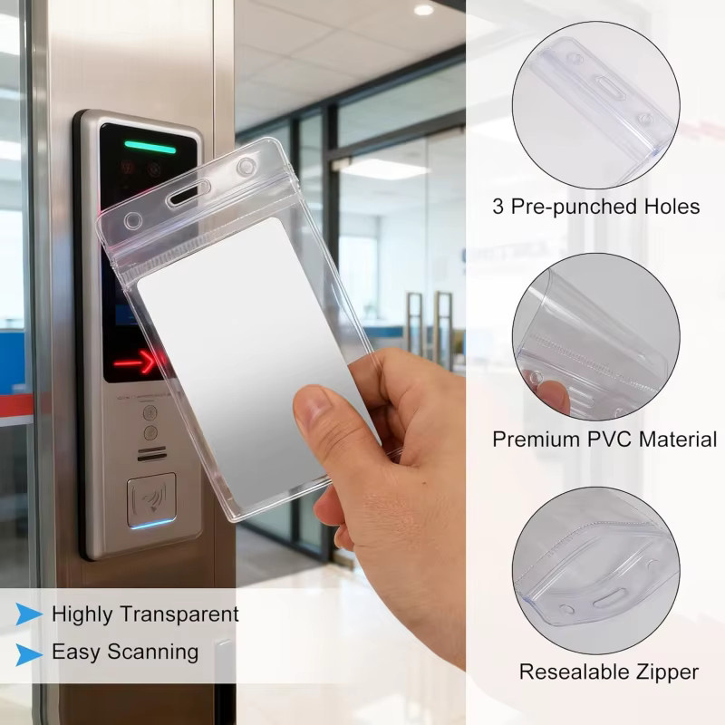 Transparenter Ausweishalter mit Metallklammer und Ausweisclip, wasserdichter vertikaler Namensschildhalter aus Kunststoff - Bild 2