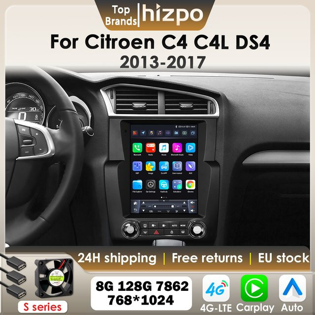 Hizpo Android Autoradio mit 9,7 Zoll Tesla Style vertikalem Bildschirm für Citroen C4 C4L DS4 2013-2017 mit Carplay, GPS, 4G und Bluetooth in Schwarz - Bild 1