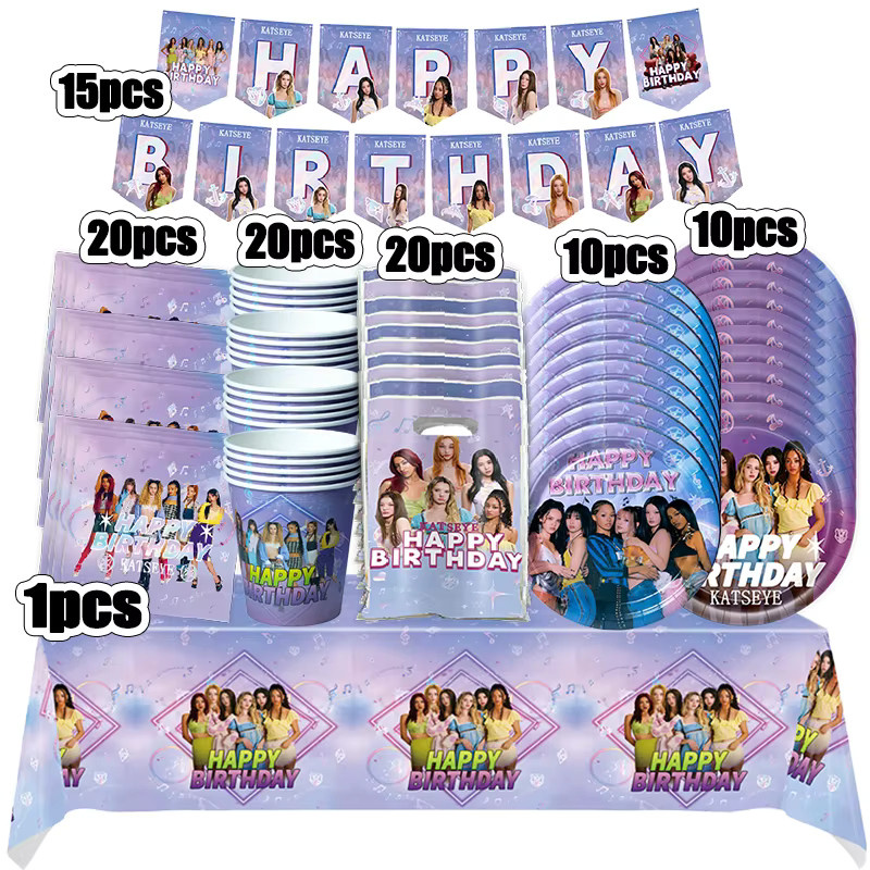 TAKARA TOMY Katseye Geburtstagsdekoration Set mit Sternen in Multicolour inklusive Poster, Ballons, Hintergrundbanner und Kuchendekoration - Bild 3