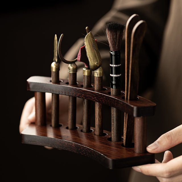 Massivholz Teezeremonie Sechs-Gentlemen-Set Kung-Fu-Tee-Set Zubehör in Braun - Bild 1