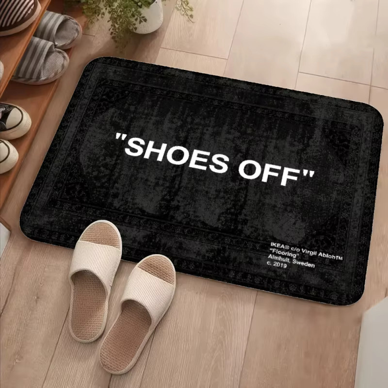 VIKAMA Shoes Off Fußmatte im Streetwear-Stil, moderne Grafik-Bodenkunst aus Polyester, Schwarz, B/T: 90 x 60 cm - Bild 2
