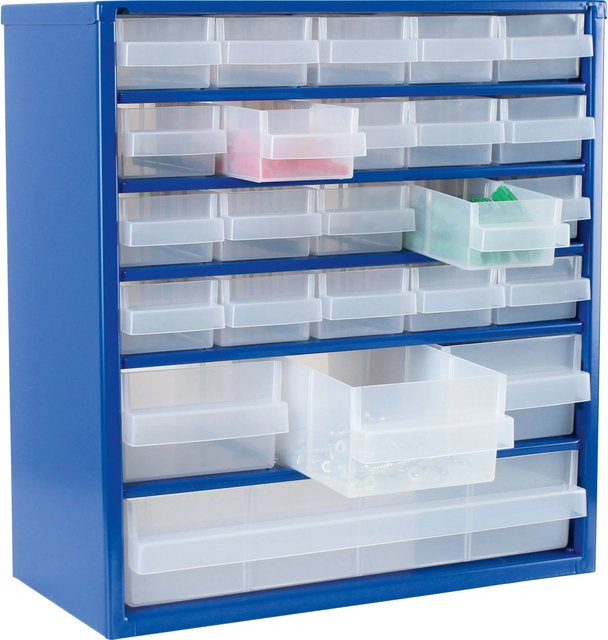LUX-TOOLS Stahlmagazin mit 24 Schubladen in Blau und Transparent aus Stahl und Kunststoff, B/T/H: 33,0 x 31,0 x 15,0 cm - Bild 1