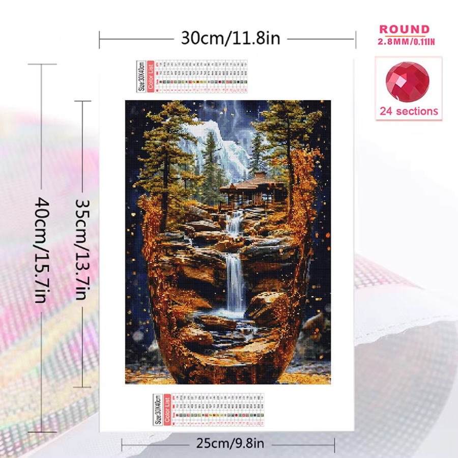 Momoart Diamant-Mosaik Set Haus-Landschaft mit Fluss als DIY Stickerei in Multicolour, B/H: 30 x 20 cm - Bild 2