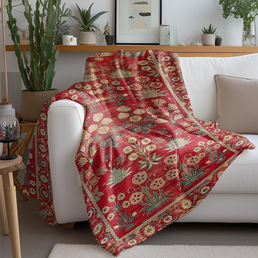 JMG Household Supplies Rote Florale Bestickte Fleecedecke aus Coral Fleece als Weicher Überwurf für Bett und Sofa B/H: 70 x 100 cm - Bild 5