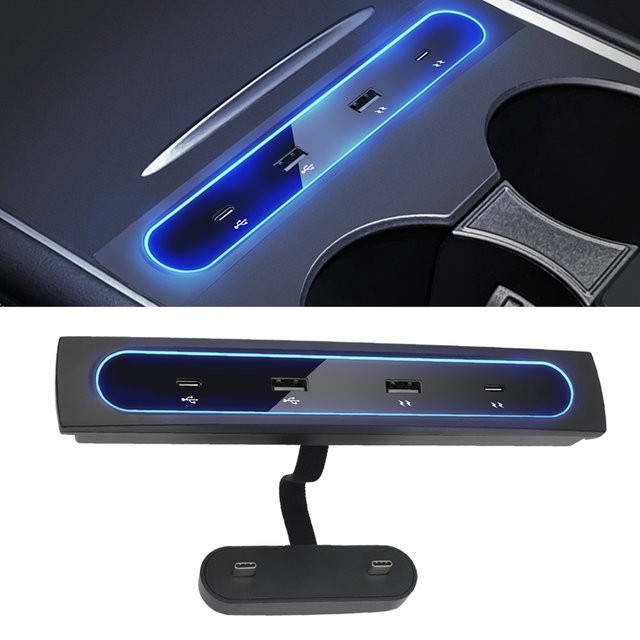 Intelligente USB-C Schnellladestation und USB-Shunt-Hub für Tesla Modell 3 und Modell Y, 27 W Adapter in Schwarz - Bild 1