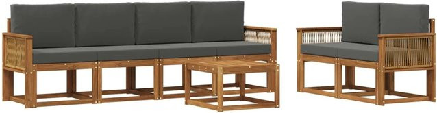 vidaXL Outdoor-Sofagarnitur 7-teilig aus Massivholz Akazie und Polyester in Anthrazit und Natur - Bild 1