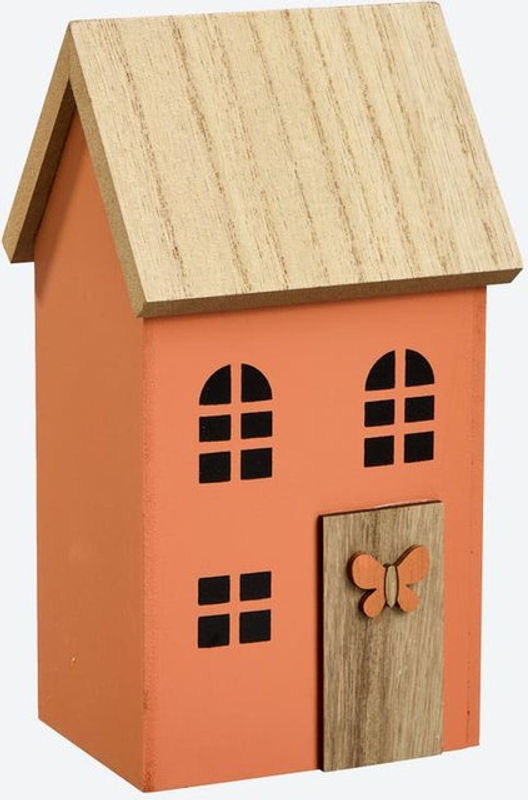 Modernes Deko-Haus aus Holz von NKD in Pink und Orange, B/T/H: 20 x 11 x 10,5 cm - Bild 1
