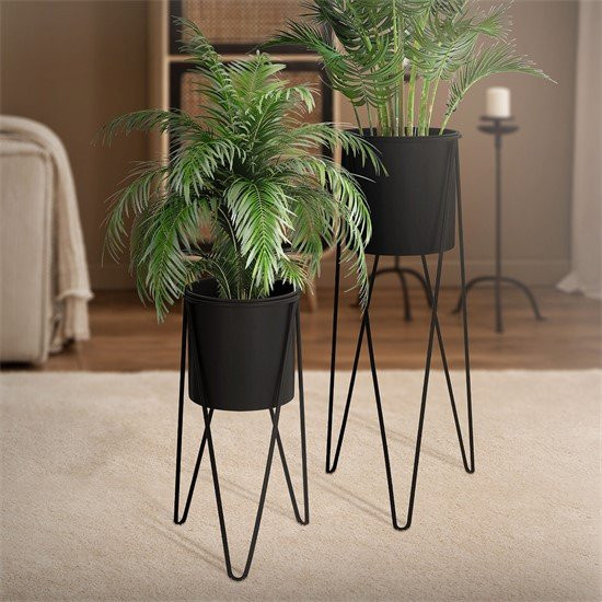 2er Set Blumenständer aus Stahl von ML-Design in Schwarz, B/T/H: 27 x 27 x 48,5 cm und 35,5 x 34 x 75 cm - Bild 1