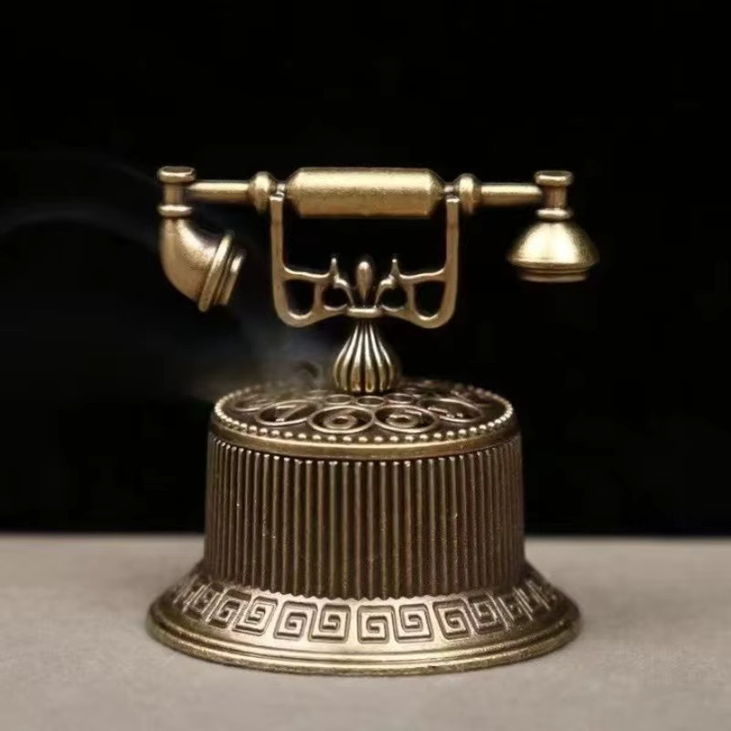 Kreatives Vintage Telefon Räuchergefäß aus Metall von RBXC in Braun und Gold - Bild 3