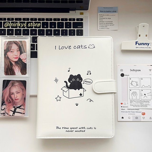 MINKYS Fotokartenalbum Süße Katze A5 Kpop Sammelbuch für Idol Fotokarten in Weiß - Bild 1