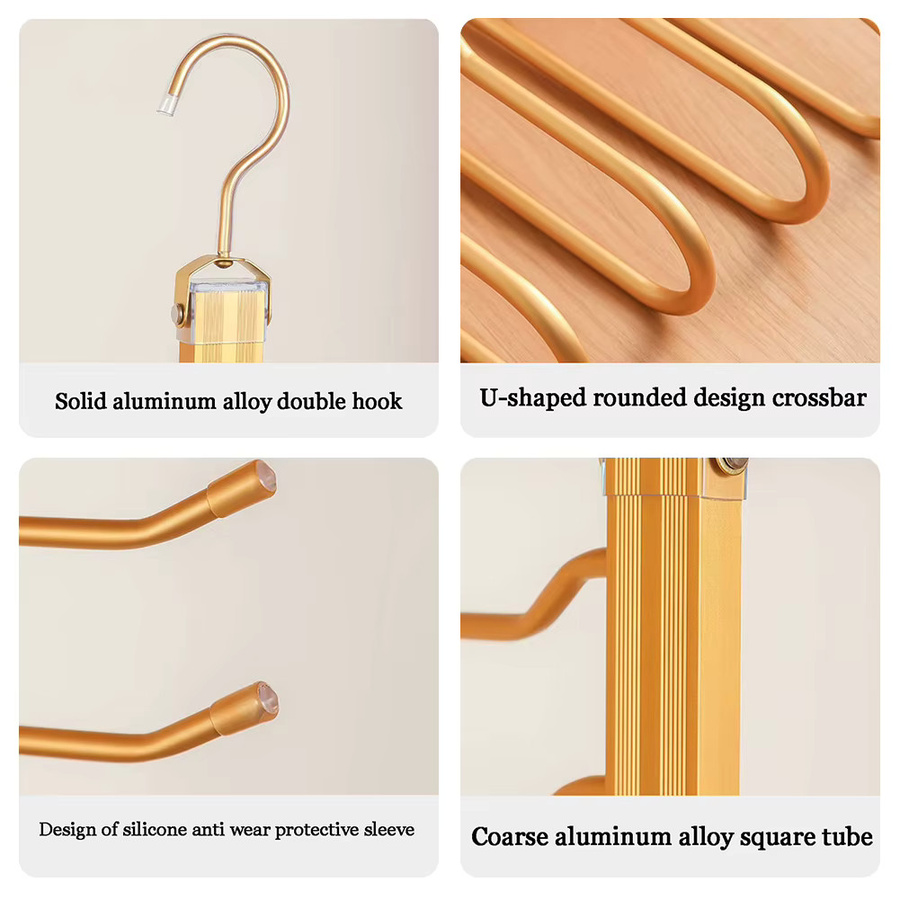 Aihogard 6-lagiger Multifunktions-Hosenbügel aus Aluminium in Gold, zusammenklappbarer Schrank-Organizer für Hosen und Kleidung - Bild 3