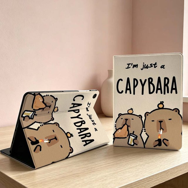 Weiche Schutzhülle mit Capybara-Muster für Samsung Galaxy Tab S11 S10 S9 S8 S7 S6 A11 A9 A8 A7 Ultra Lite FE Plus in Beige - Bild 1