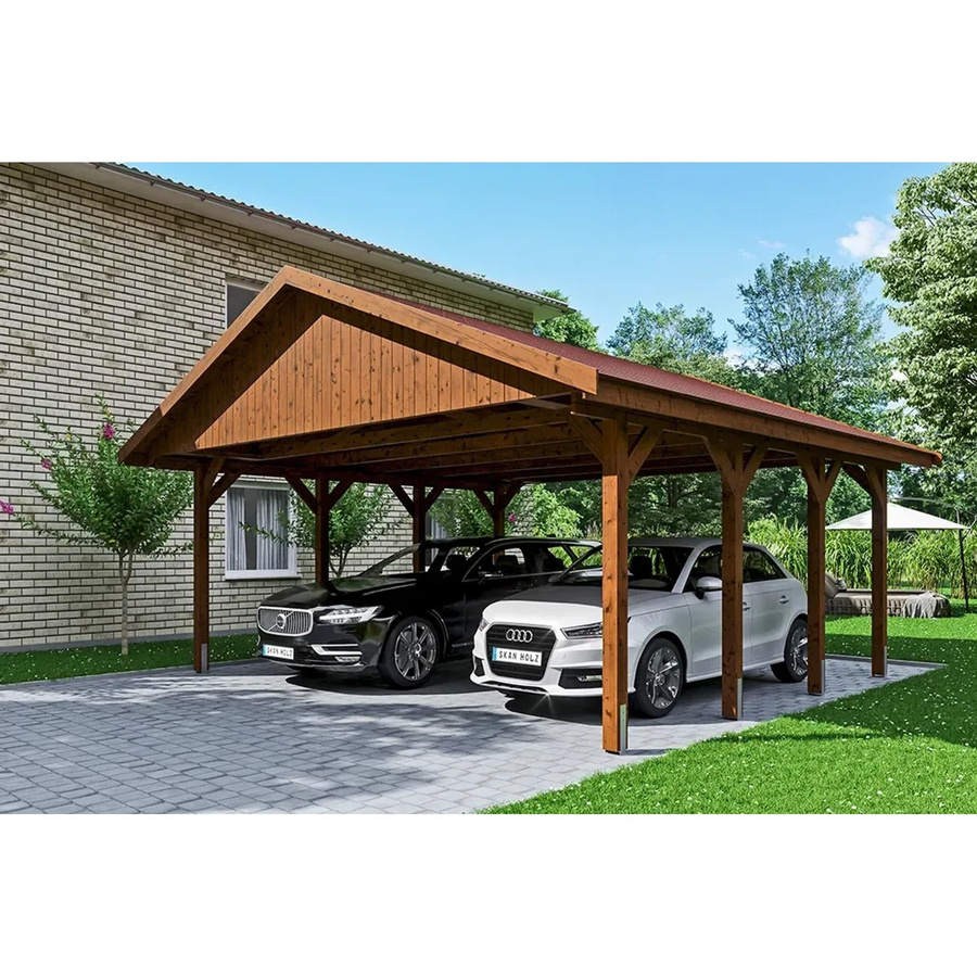 Skan Holz Carport Wallgau Satteldach aus Nadelholz in Nussbaum Braun, B/T: 620 x 600 cm, Höhe: 354 cm - Bild 2
