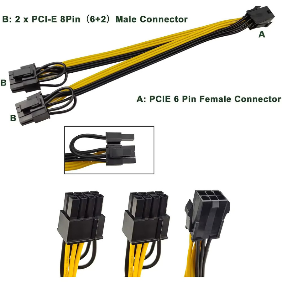 Ninth World 6er Set PCI-E 6pin auf Dual 8pin 6+2 Y-Splitter Adapter Kabel für Grafikkarte in Schwarz - Bild 5