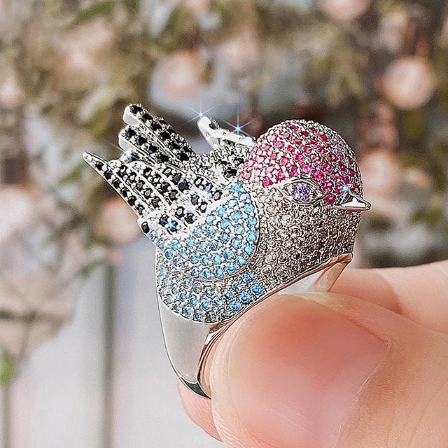 Huitan Hyperbole Fingerring, Vogel, Kupfer, bunter Zirkonia, Damen - Bild 1