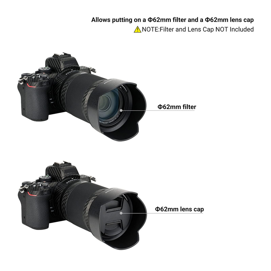 JJC Gegenlichtblende HB-90A für Nikon Nikkor Z 50mm f/1.8 S und 50-250mm VR in Schwarz - Bild 2
