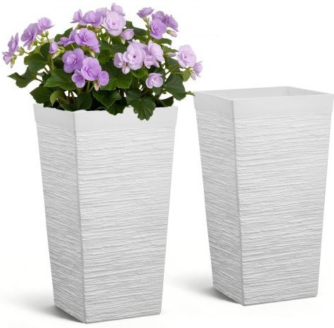 VEVOR 2er-Set quadratische Pflanzkübel aus PP-Kunststoff in Weiß mit Innentöpfen und Abflusslöchern, B/T/H: 30 x 30 x 58 cm - Bild 1
