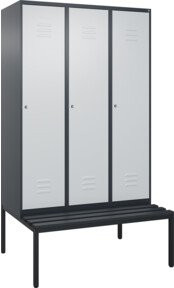 C+P Spind Classic PLUS Garderobenschrank mit Sitzbank, 3 Abteile, Schwarzgrau, B/T/H: 212 x 120 x 81,5 cm - Bild 1