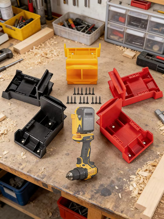 Wandhalterung Batteriehalter für DeWalt 18V 20V und Milwaukee 18V Akkus, Organizer Montagesockel in Gelb - Bild 7