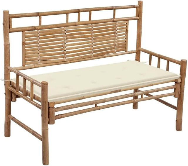 furnicato Gartenbank aus Bambus mit Auflagen in Weiß und Beige - Bild 1