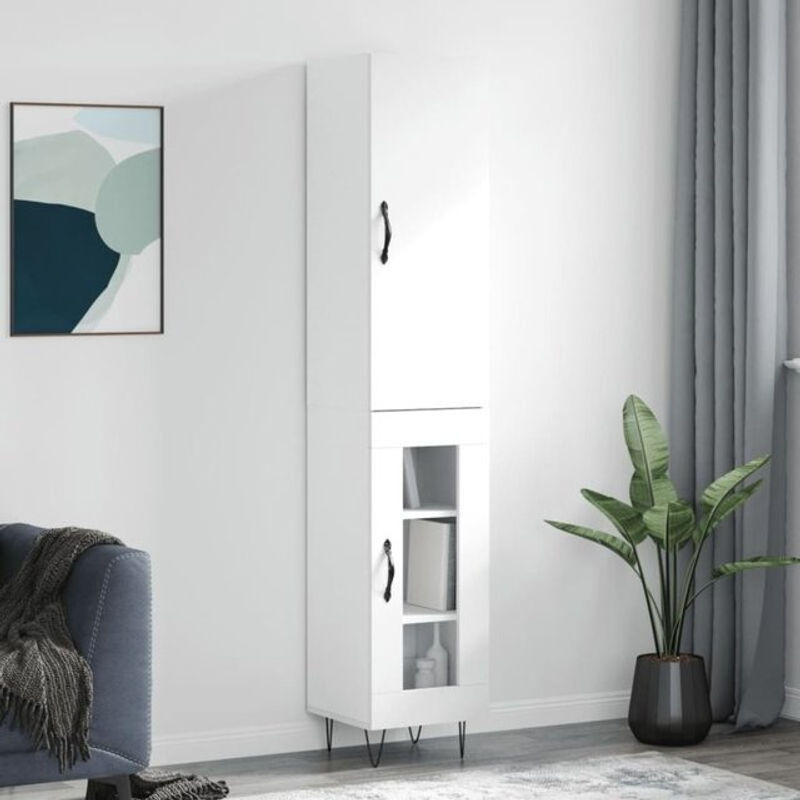 Modernes Highboard Vidaxl in Weiß aus Holzwerkstoff, Metall und Glas, B/T/H: 34,5 x 34 x 180 cm - Bild 1