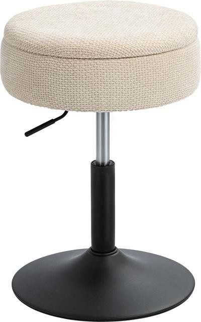 HOMCOM Barhocker mit Stauraum in Beige, höhenverstellbarer Küchenhocker mit Chenillebezug und Stahlbasis, drehbar und gepolstert mit Knopfdesign - Bild 1