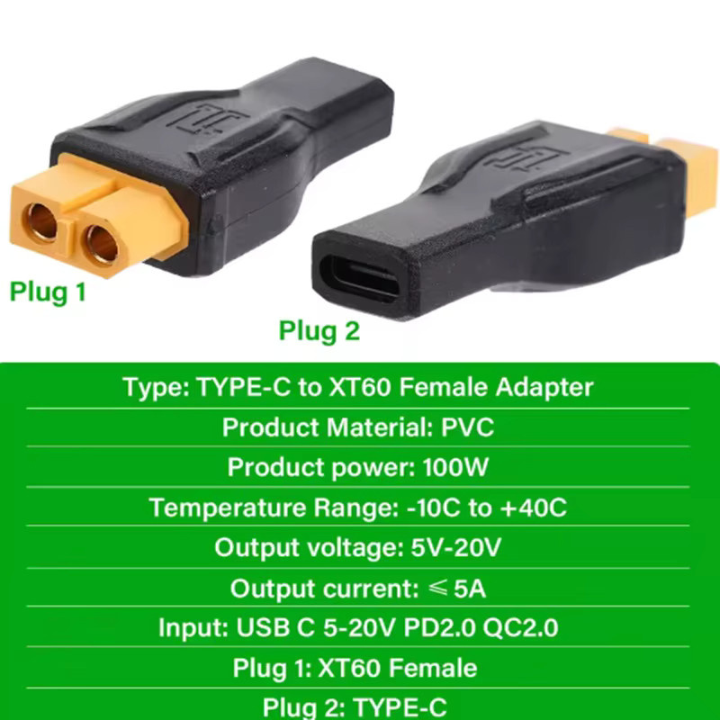 Toolkitrc USB-C auf XT60 Buchsenadapter in Schwarz, 100 W, 20 V/5 A für Energiespeicher und Stromversorgung im Freien - Bild 4