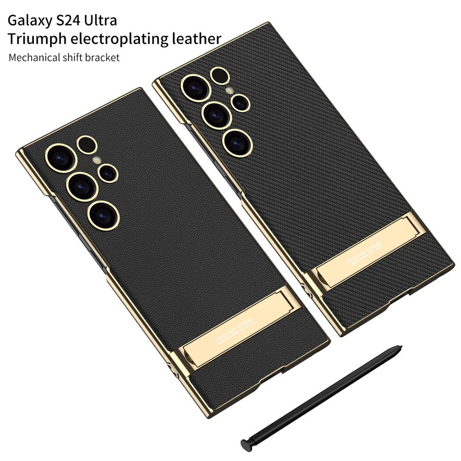 Luxuriöse Stoßfeste Leder-Hülle mit Goldrand für Samsung Galaxy S26 S25 S24 Ultra 5G in Schwarz, Grün oder Gold - Bild 3