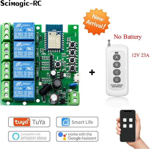Tuya WiFi Relaismodul 4CH mit 433MHz RF Empfang, kompatibel mit Amazon Alexa und Google Assistant, grün - Bild 1