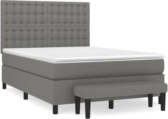 vidaXL Boxspringbett mit Matratze Dunkelgrau B/T/H: 140 x 190 x 128 cm - Bild 1