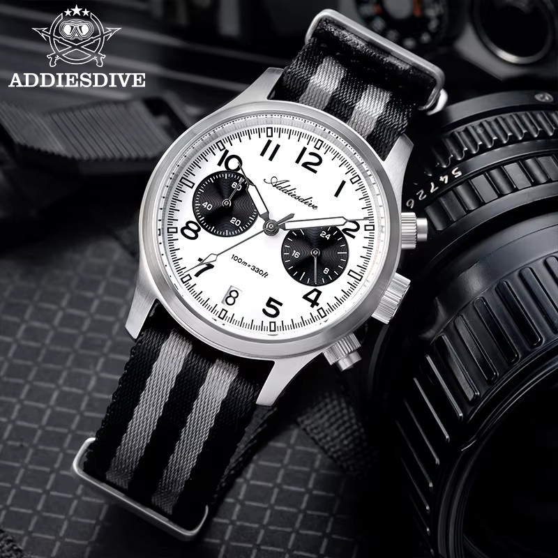 ADDIESDIVE Chronograph, Edelstahl, Quarz, 39 mm, Herren, Schwarz - Bild 2