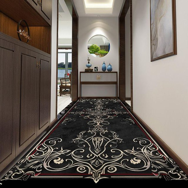 Moderner Flur Teppich Karpetti mit geometrischem Design, rutschfest und waschbar, Schwarz, B/T: 60 x 200 cm - Bild 1