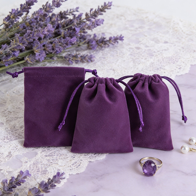 10 Stück Samtbeutel mit Kordelzug in Lila für Schmuck und Geschenke - Bild 1