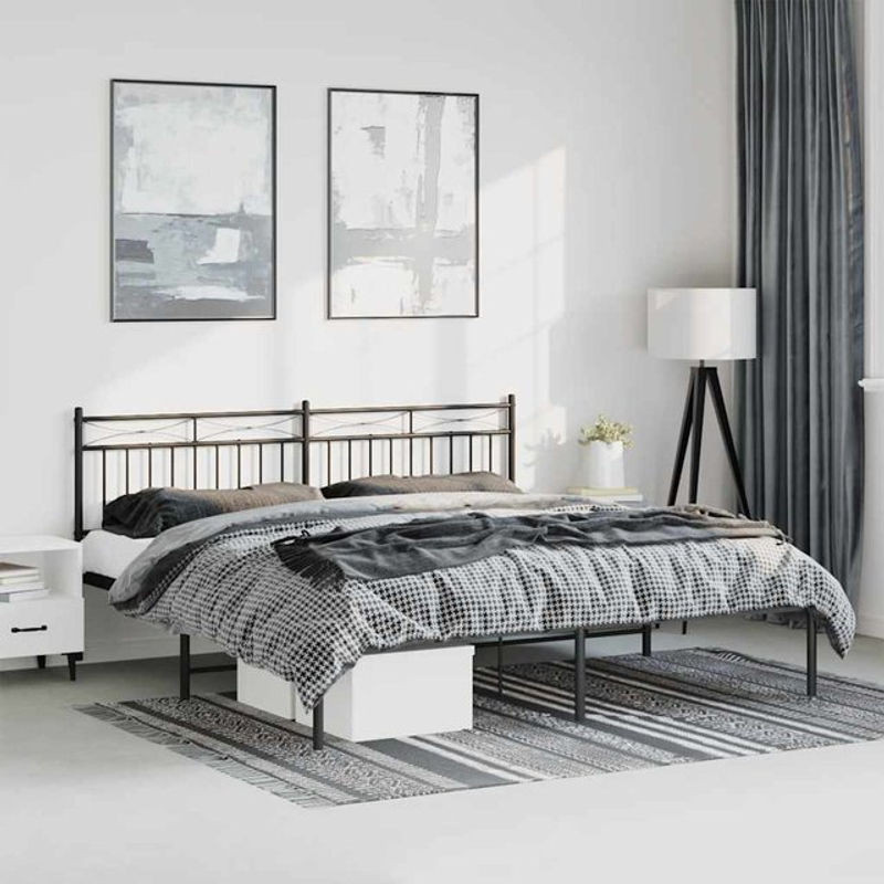 Vidaxl Metall-Bettgestell mit Kopfteil im Industrial-Stil, Schwarz, B: 193 cm, L: 203 cm - Bild 1